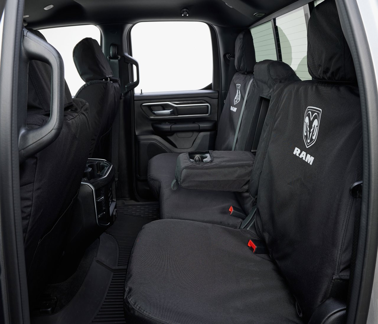 Covercraft Endura RAM Logo SeatSaver Custom Seat Covers - Black (SSR3486FR11WFBK) — front view