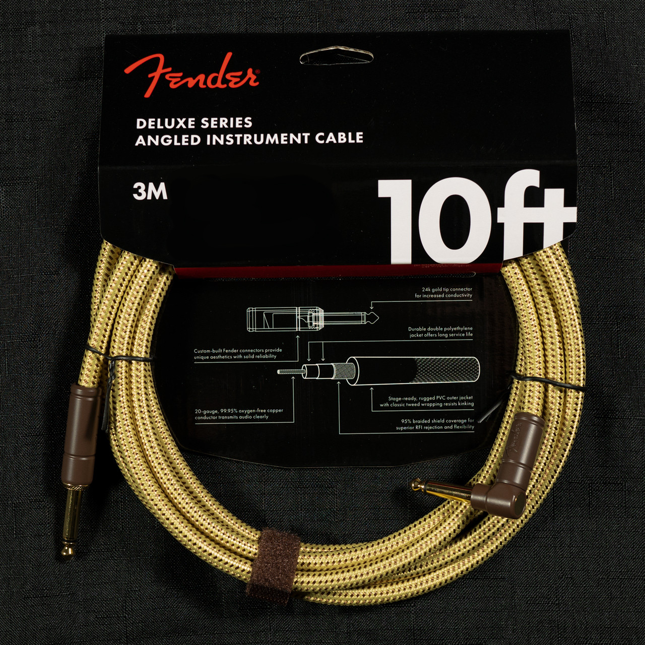 Fender Deluxe Series Instrument Cable Straight/Angle 10' Tweed