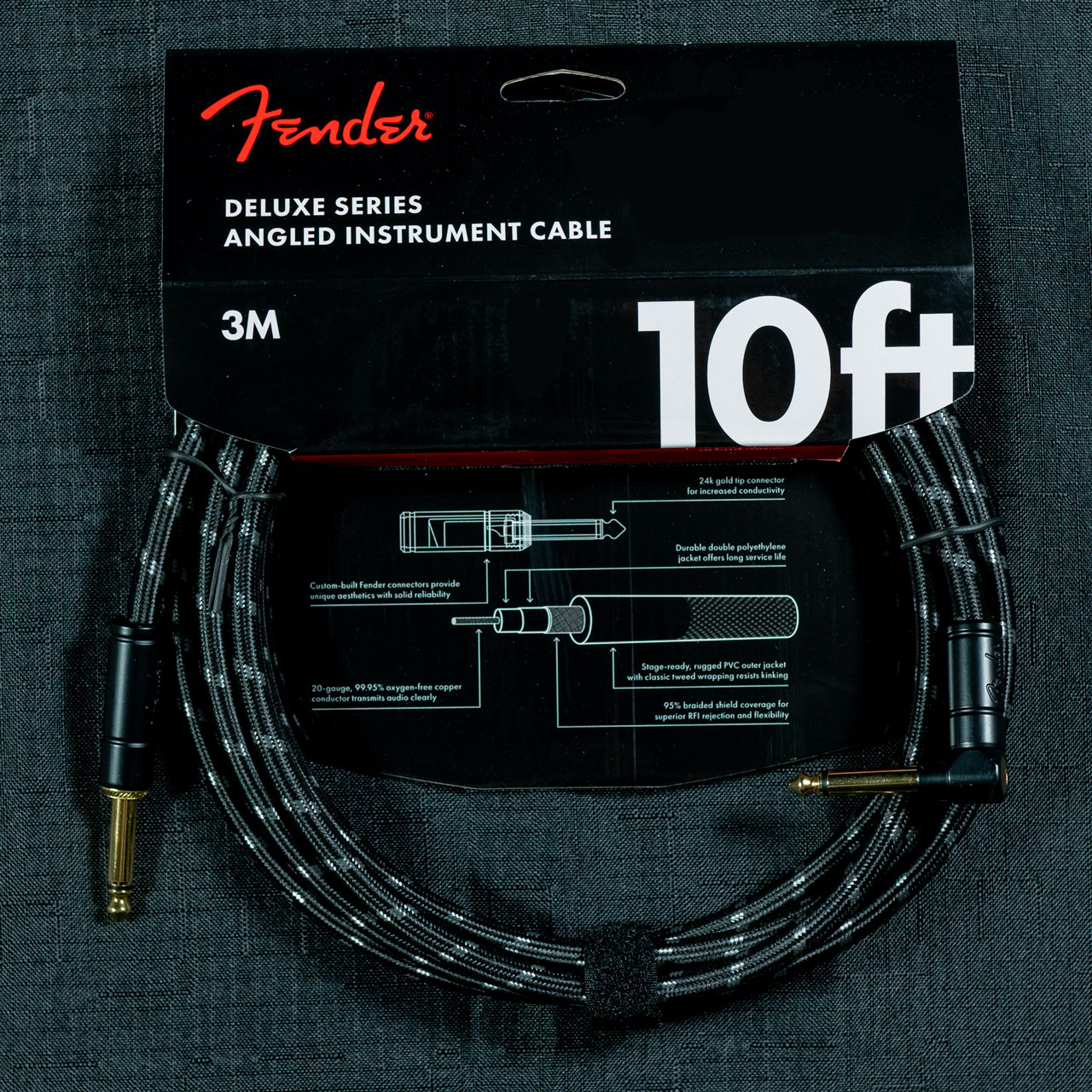 Fender Deluxe Series Instrument Cable Straight/Angle 10' Black Tweed