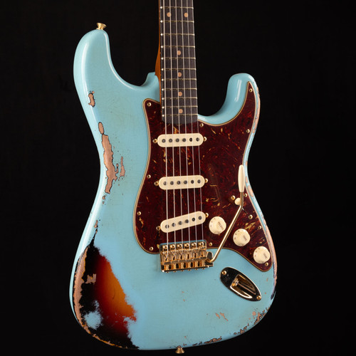 Fender Custom Shop LTD ‘62 Stratocaster Gold Hardware Heavy Relic Aged Daphne Blue/3-Color Sunburst (835)
