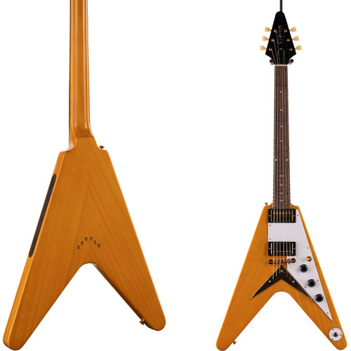 piphone 1958 Korina Flying V Aged Natural 910 at Moore Guitars