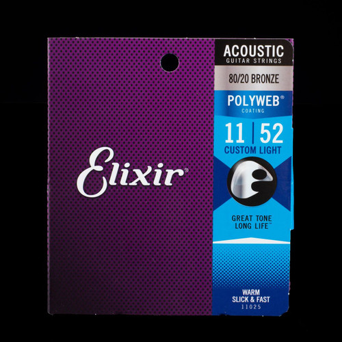 Elixir 80/20 Bronze Polyweb Coating .011-.052 Custom Light  Acoustic Guitar Strings