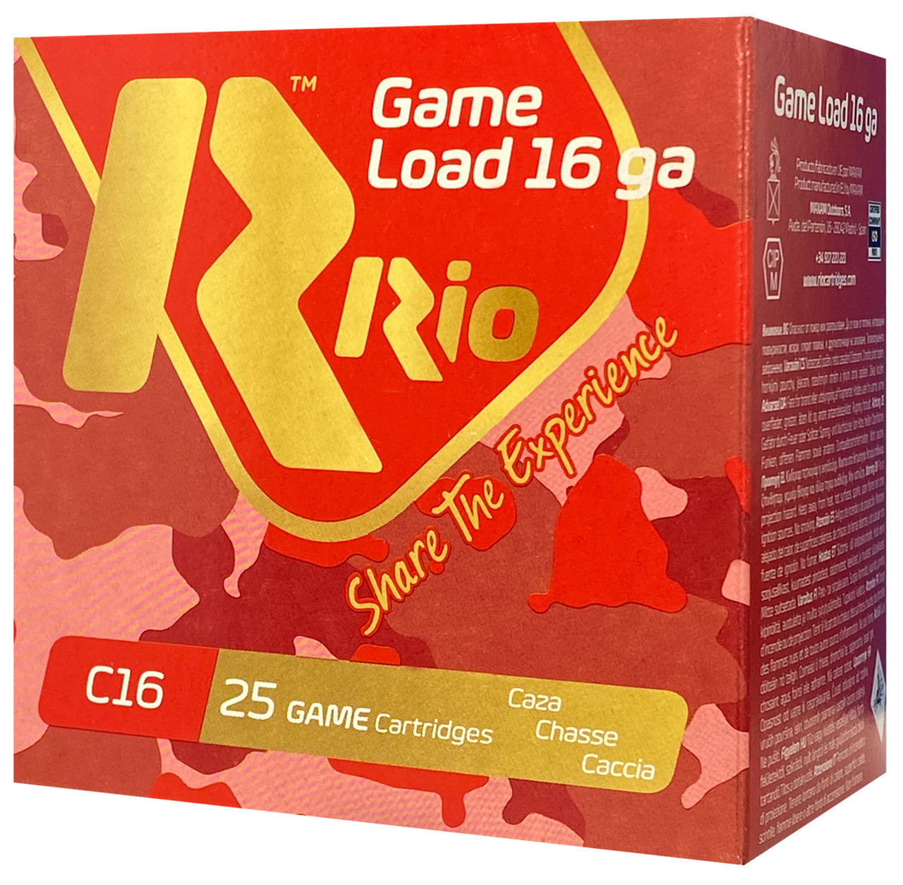 Rio Ammunition RC168 Game Load 16 Gauge 2.75 in 1 oz 8 Shot 25 Bx/ 10 Cs