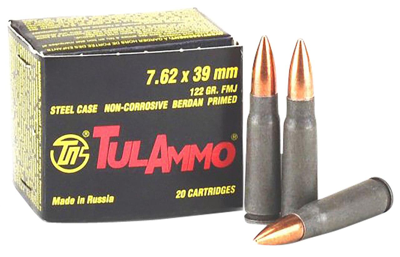 Tula Ammo ES076240 Centerfire Rifle 7.62x39mm 122 gr Full Metal Jacket (FMJ) 40 Bx/ 25 Cs **Sold by Case Only