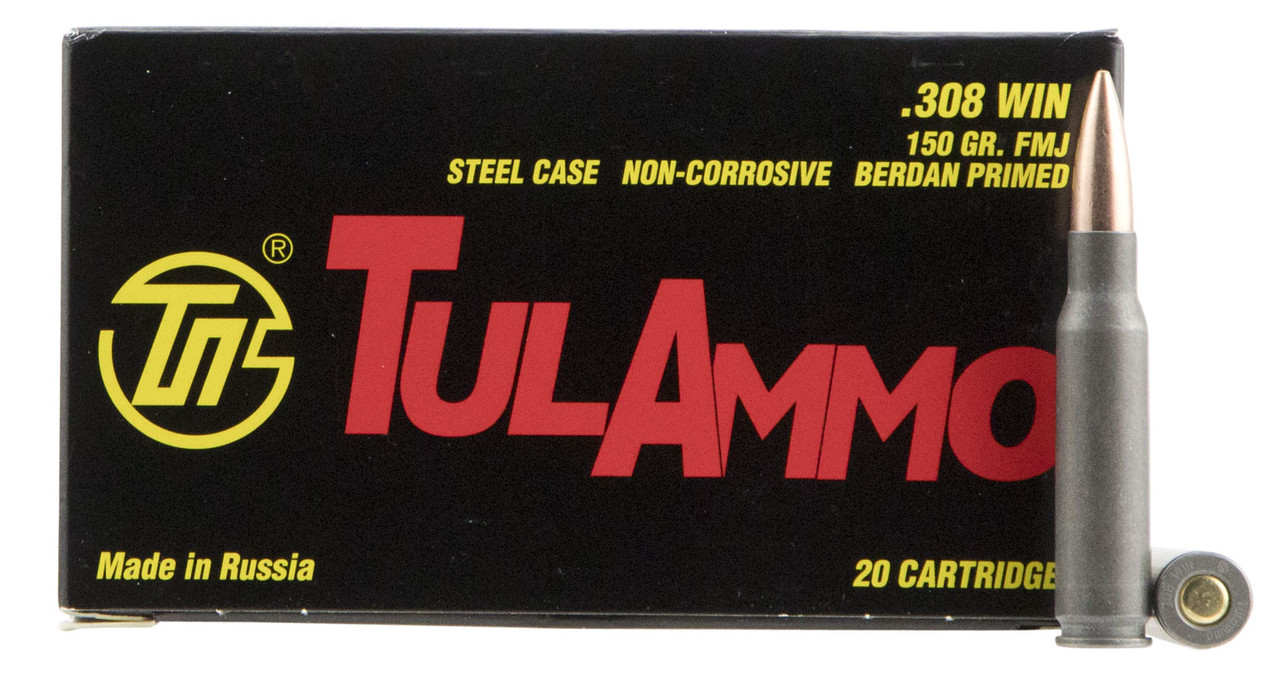 TulAmmo .308 Win Ammunition, 20 Rounds, Steel Case FMJ, 150 Grains