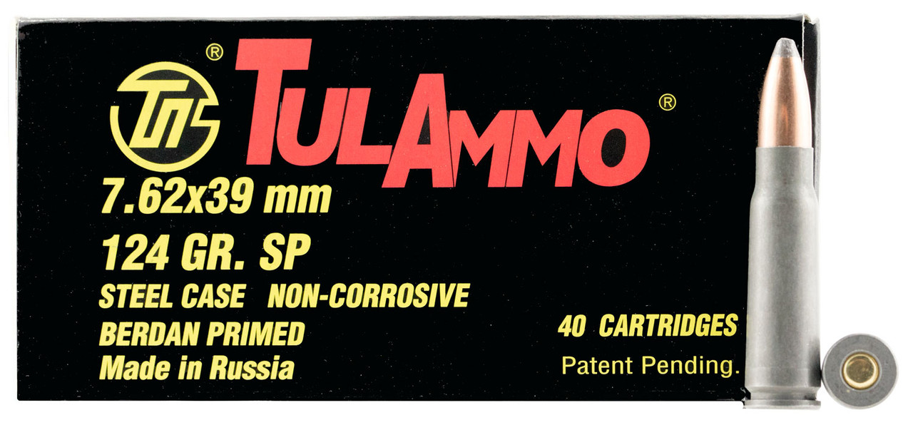 TulAmmo 7.62x39 Ammunition 40 Rounds 154gr JSP Steel Cased 2104fps