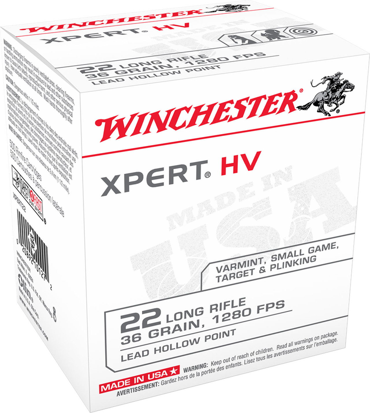 Winchester Ammo XPERT22 USA Xpert HV 22 LR 36 gr Lead Hollow Point (LHP) 500 Bx/10 Cs (Bulk)