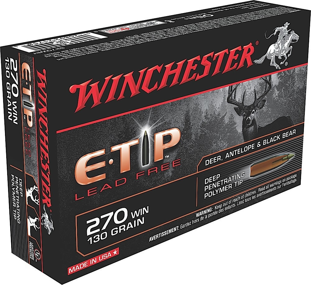 Winchester Supreme Elite Centerfire Rifle Ammunition S270WET, 270 Winchester, E-Tip Lead-Free, 130 GR, 3050 fps, 20 Rd/bx