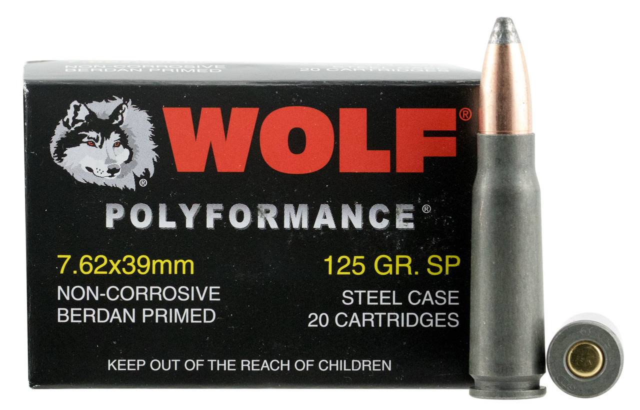 Wolf Polyformance 7.62x39 Ammunition 1000 Rounds JSP 125 Grain Steel Cased