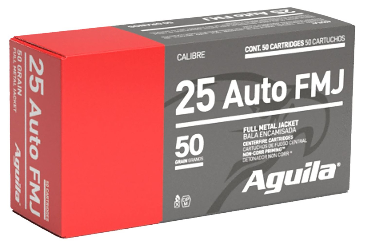 Aguila 1E252110 Target & Range 25ACP 50gr Full Metal Jacket 50 Per Box/20 Case Centerfire, Handgun Ammunition