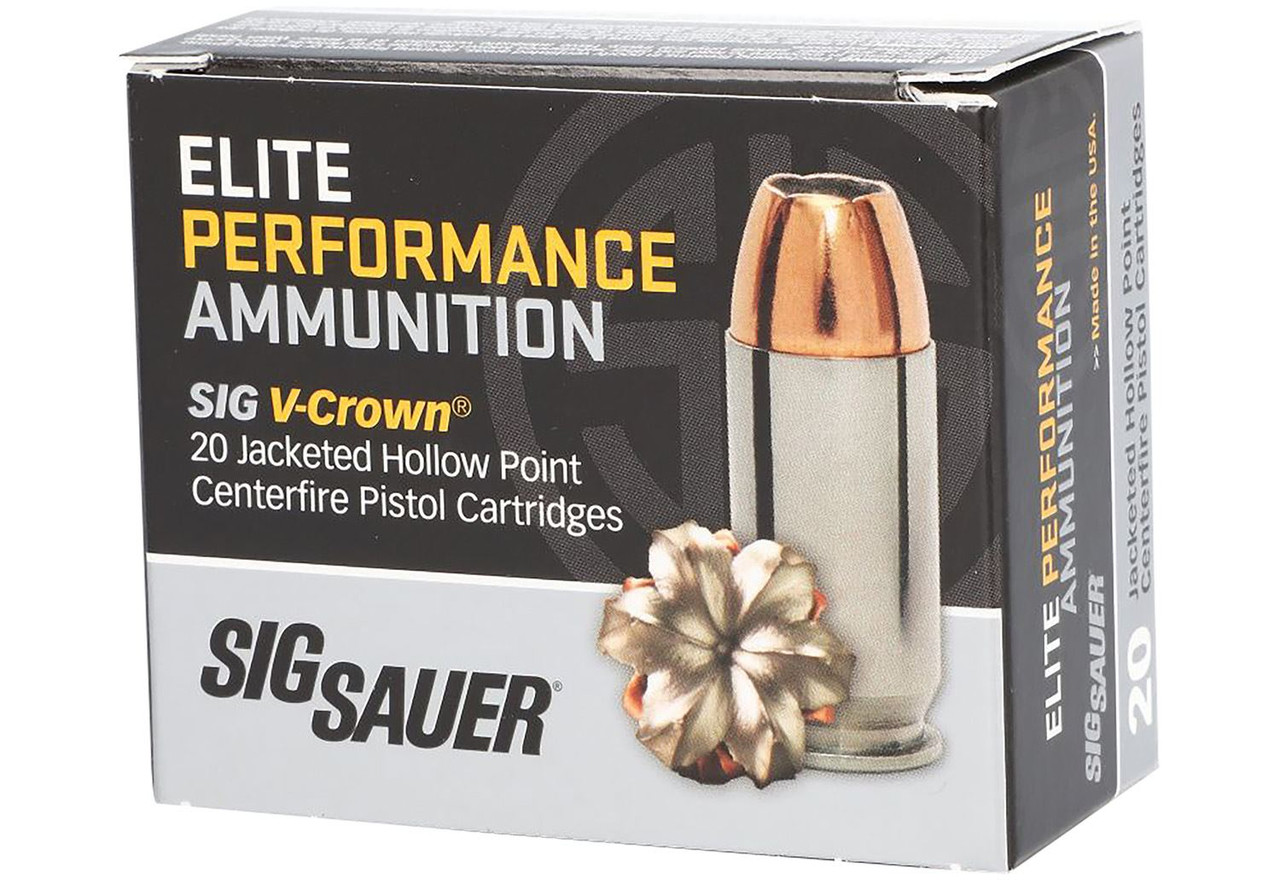 Sig Sauer E40SW220 Elite Performance 40S&W 180gr V-Crown Jacketed Hollow Point 20 Per Box/10 Case Centerfire, Handgun Ammunition
