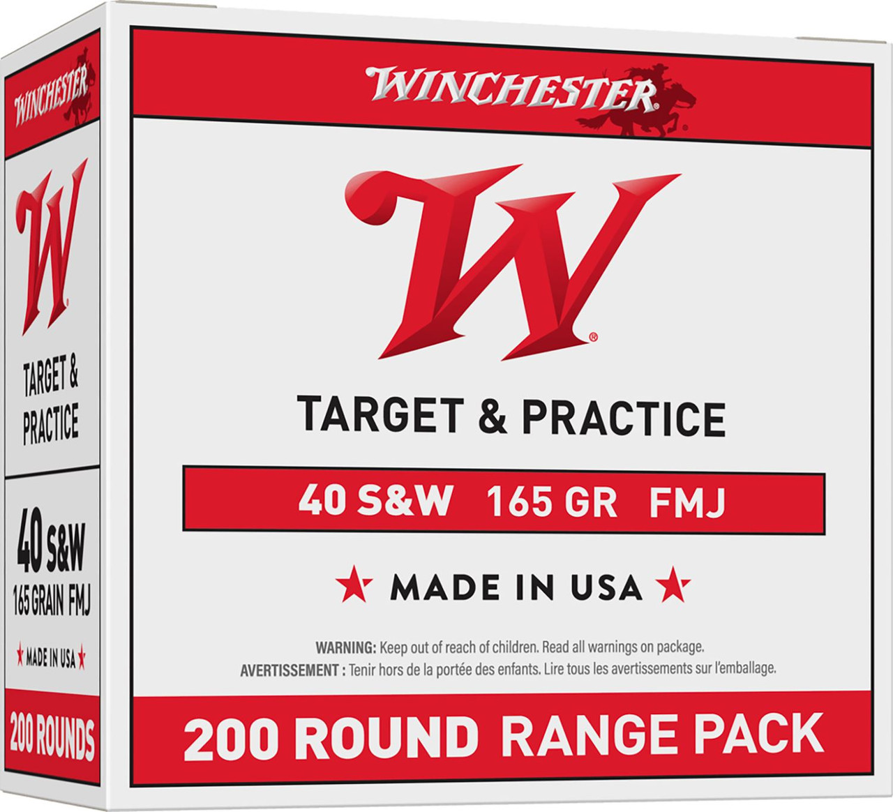 Winchester USA40W USA Range Pack 40S&W 165gr Full Metal Jacket 200 Per Box/3 Case Centerfire, Handgun Ammunition