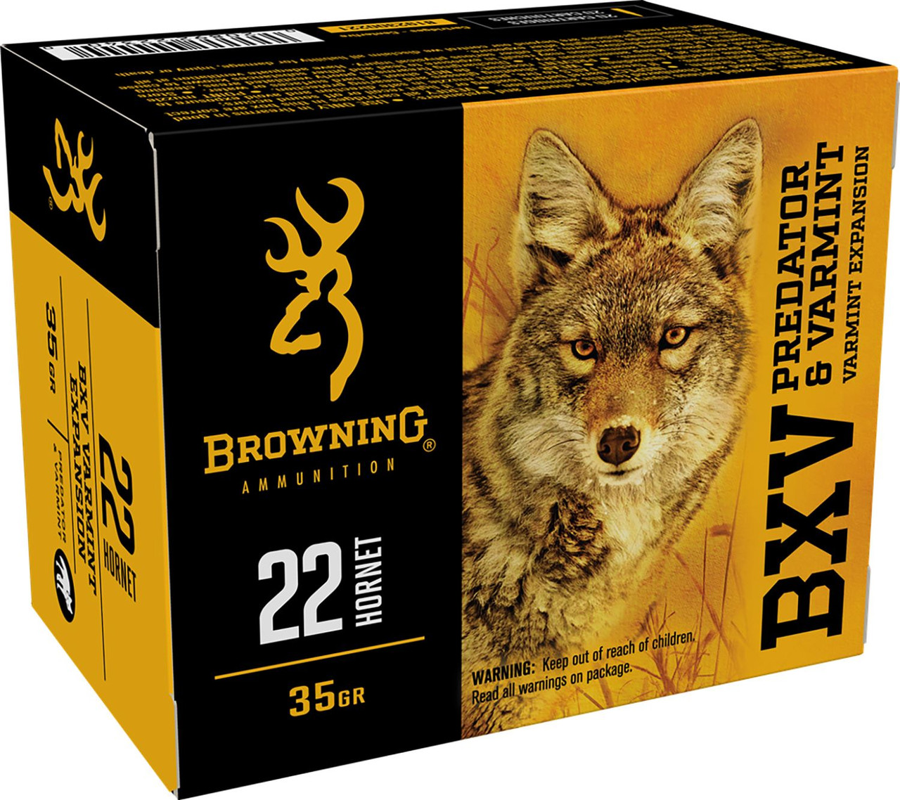 Browning B192300221 BXV Predator & Varmint 22Hornet 35gr Varmint Expansion Polymer Tip 20 Per Box/10 Case Centerfire, Rifle Ammunition