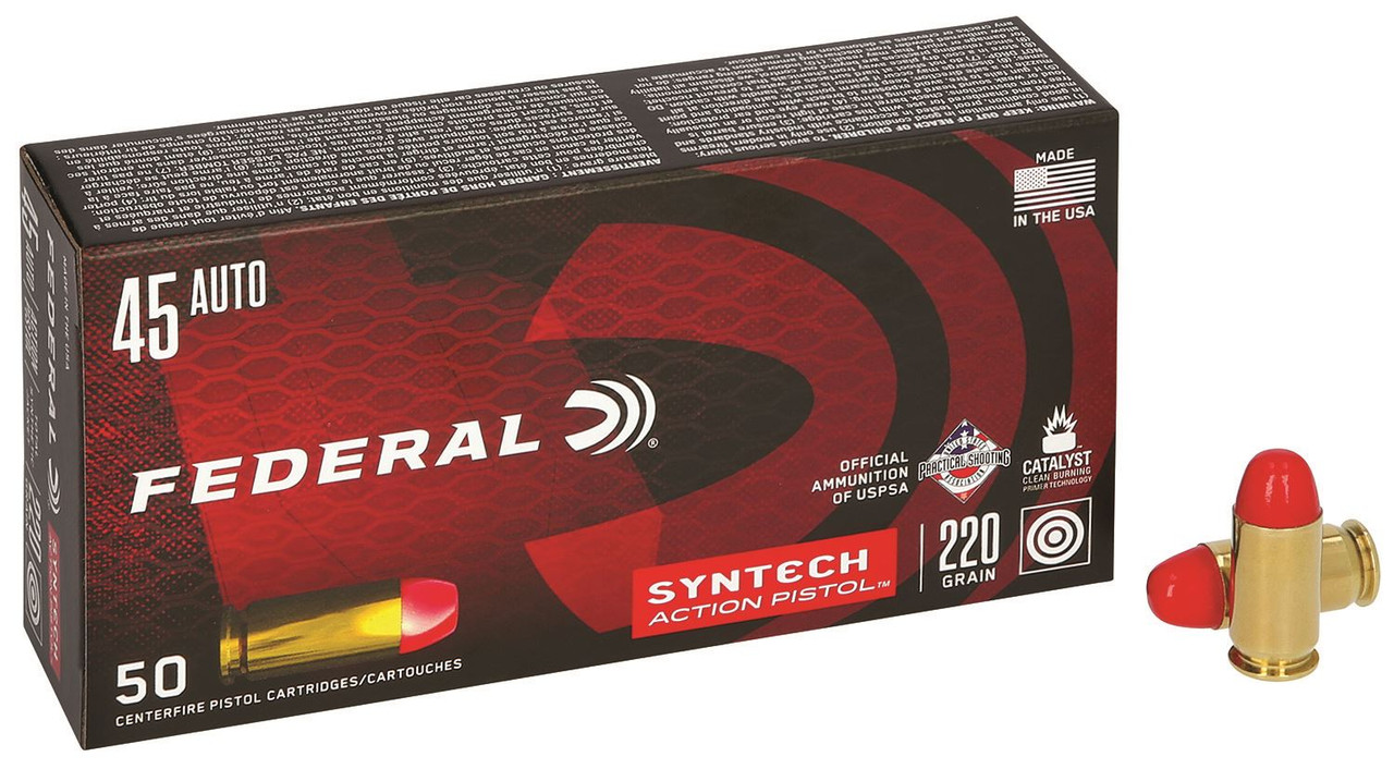 Federal AE45SJAP1 American Eagle Syntech Action, Pistol 45ACP 220gr Total Syntech Jacket Flat Nose 50 Per Box/10 Case Centerfire, Handgun Ammunition