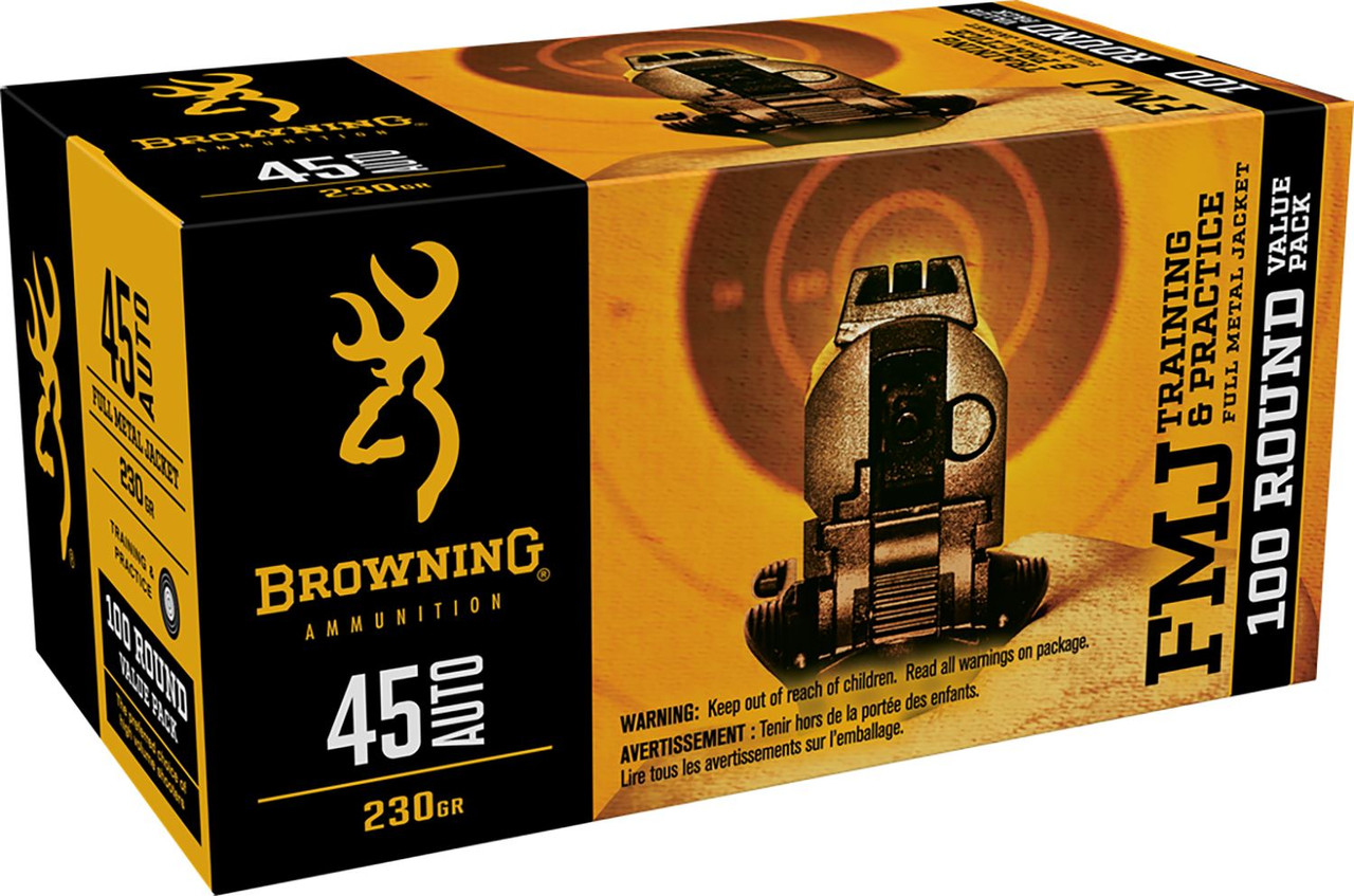 Browning B191800454 FMJ Value Pack 45ACP 230gr Full Metal Jacket 100 Per Box/5 Case Centerfire, Handgun Ammunition