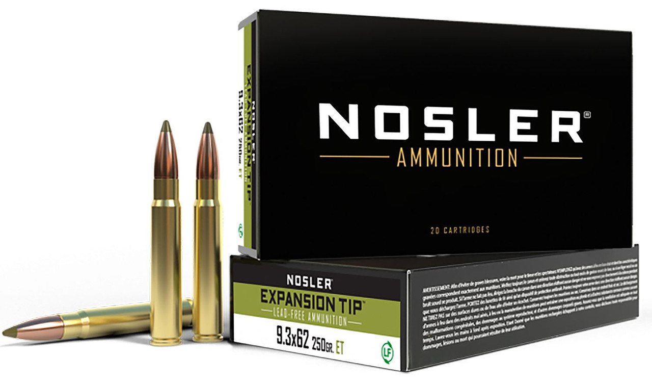 Nosler 40393 E-Tip 9.3mmx62Mauser 250gr E Tip Lead Free 20 Per Box/10 Case Centerfire, Rifle Ammunition