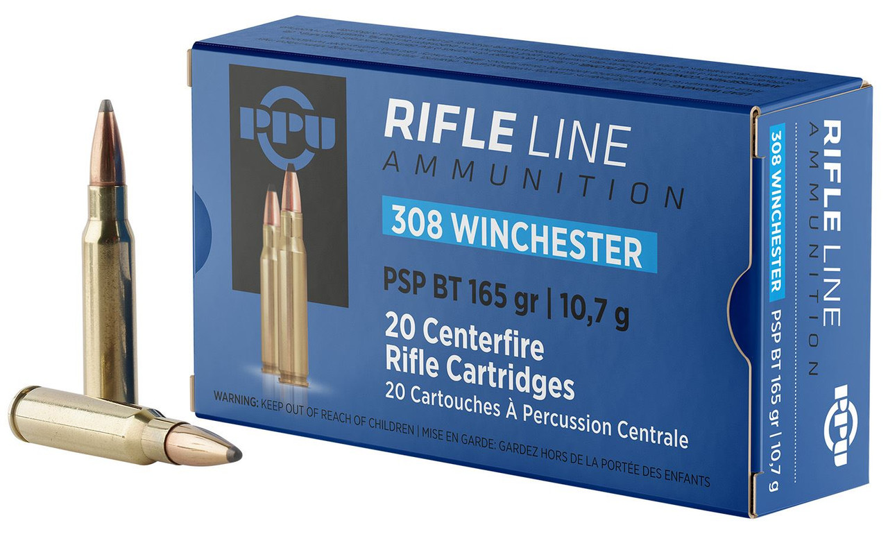 PPU PP3082 Standard 308Win 165gr Pointed Soft Point Boat Tail 20 Per Box/10 Case Centerfire, Rifle Ammunition