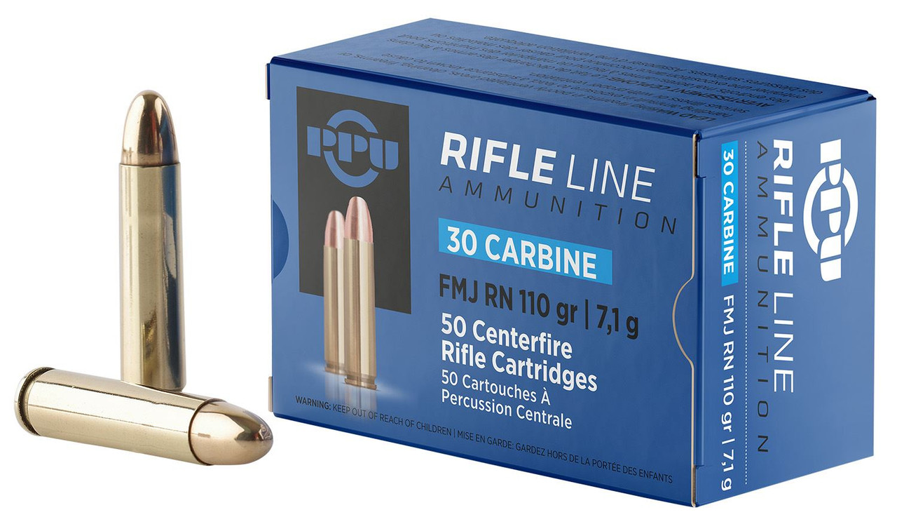 PPU PP30F Standard 30Carbine 110gr Full Metal Jacket Round Nose 50 Per Box/10 Case Centerfire, Rifle Ammunition
