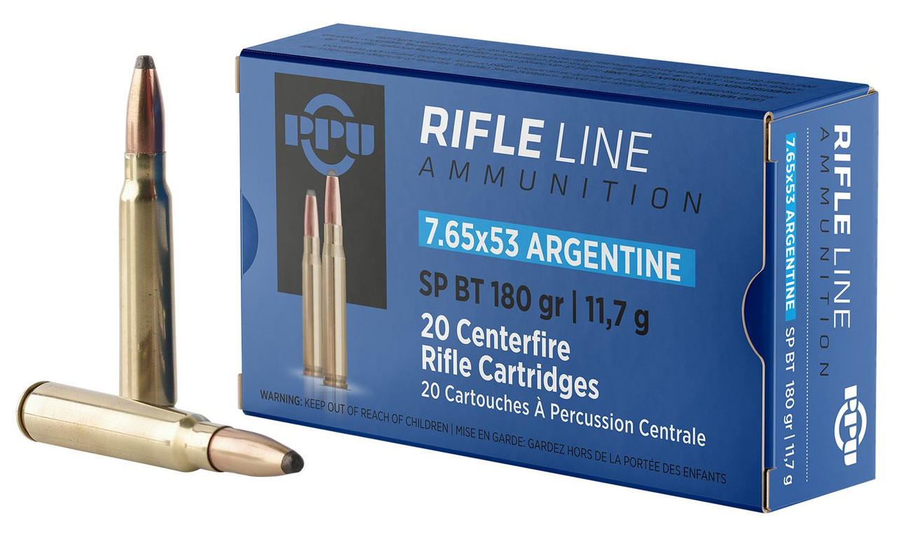 PPU PP7AS Metric 7.65x53mmArgentine 180gr Soft Point Boat Tail 20 Per Box/10 Case Centerfire, Rifle Ammunition