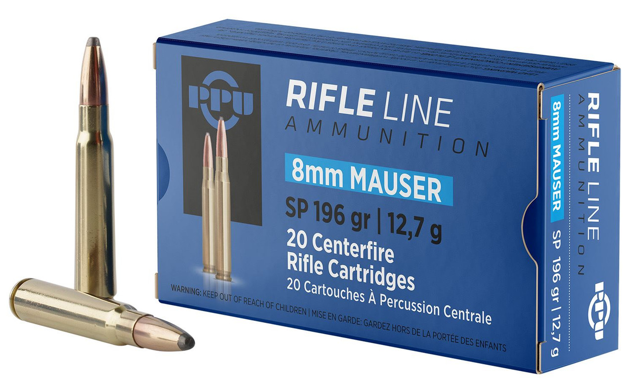 PPU PP8S Metric 8mmMauser 196gr Soft Point 20 Per Box/10 Case Centerfire, Rifle Ammunition