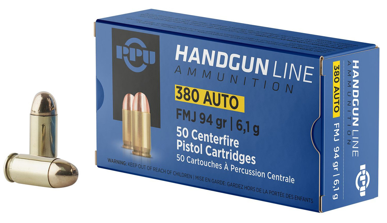 PPU PPH380AF 380ACP 94gr Full Metal Jacket 50 Per Box/20 Case Centerfire, Handgun Ammunition