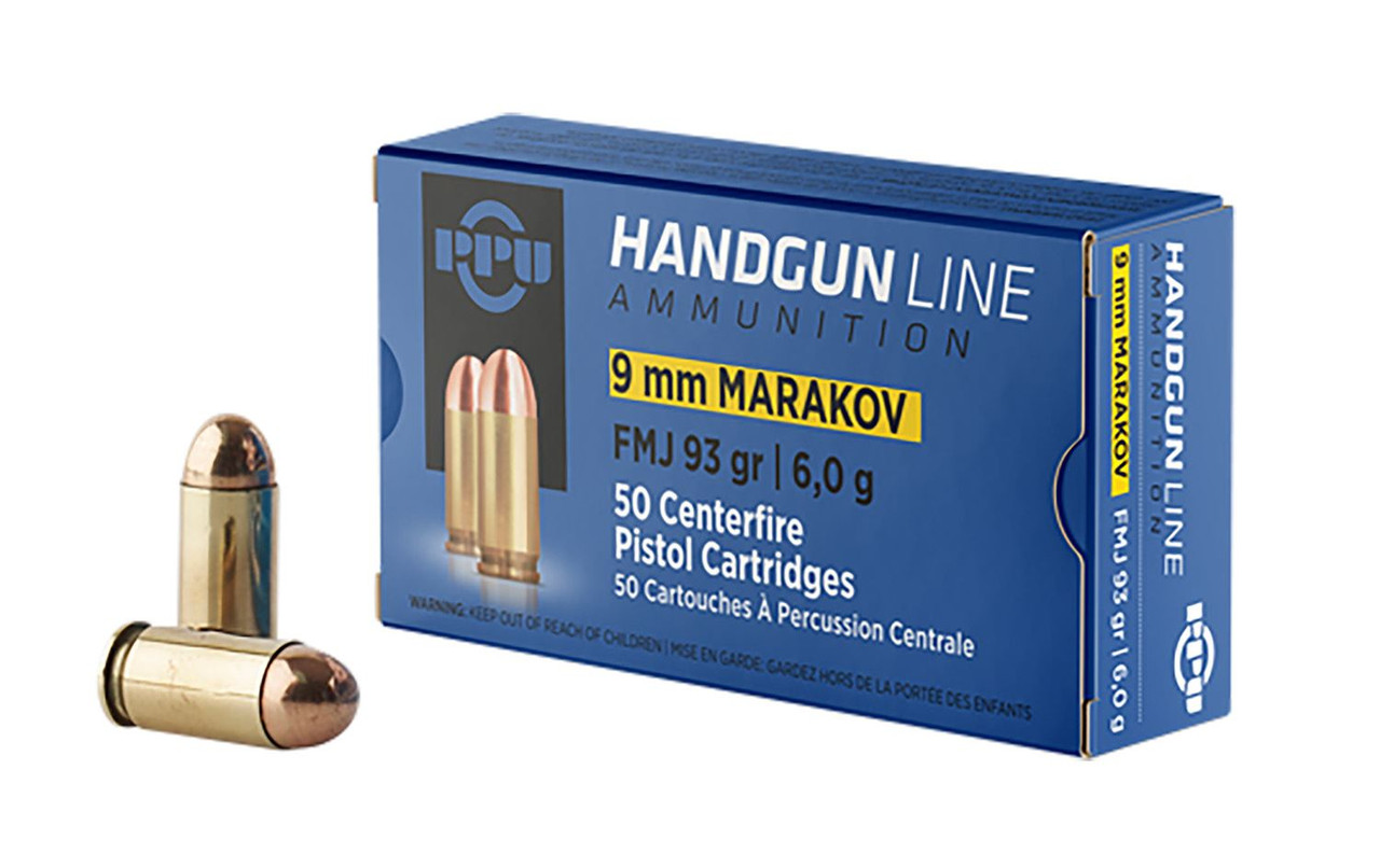 PPU PPH9MF 9x18Makarov 93gr Full Metal Jacket 50 Per Box/20 Case Centerfire, Handgun Ammunition