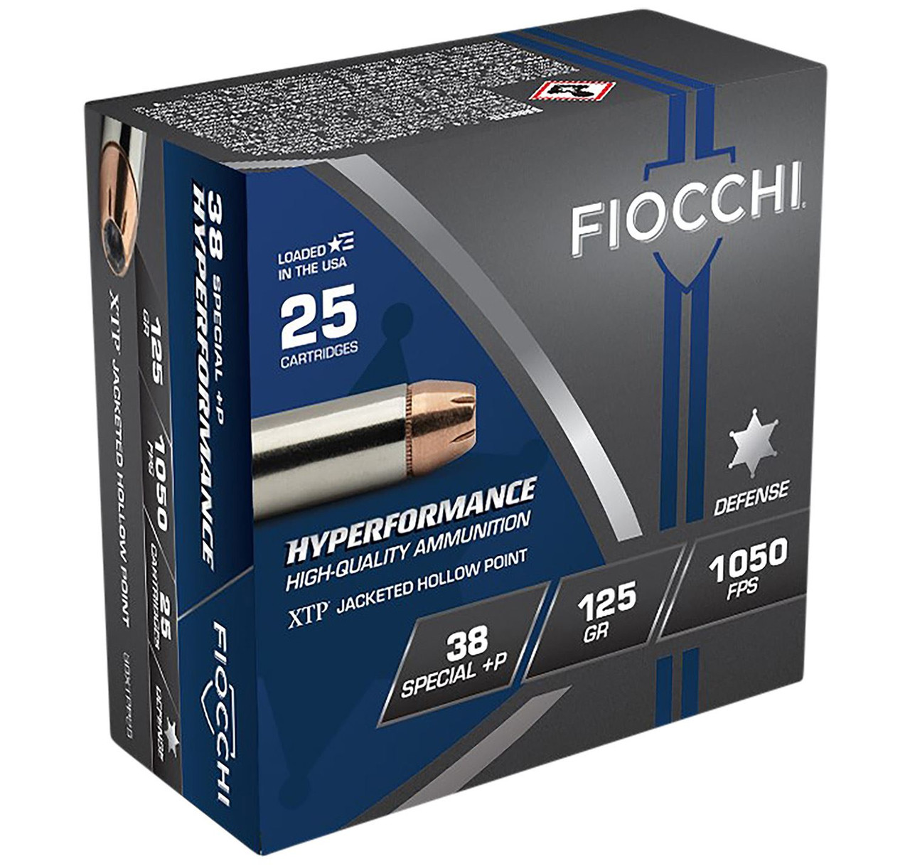 Fiocchi 38XTPP25 Hyperformance 38Special+P 125gr Hornady XTP Hollow Point 25 Per Box/20 Case Centerfire, Handgun Ammunition