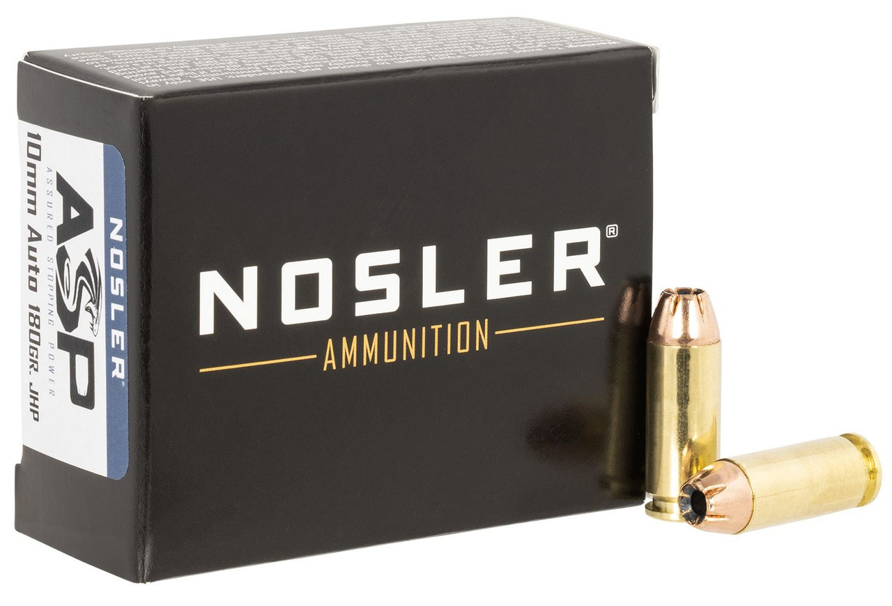 Nosler 51400 Assured Stopping Power 10mmAuto 180gr Jacketed Hollow Point 20 Per Box/20 Case Centerfire, Handgun Ammunition