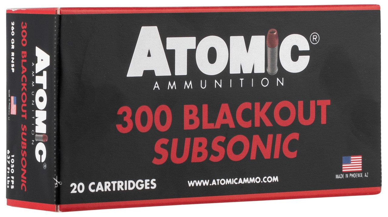 Atomic 00478 Subsonic 300 Blackout 260 gr Round Nose Soft Point Boat Tail 20 Per Box/ 10 Case Centerfire, Rifle Ammunition