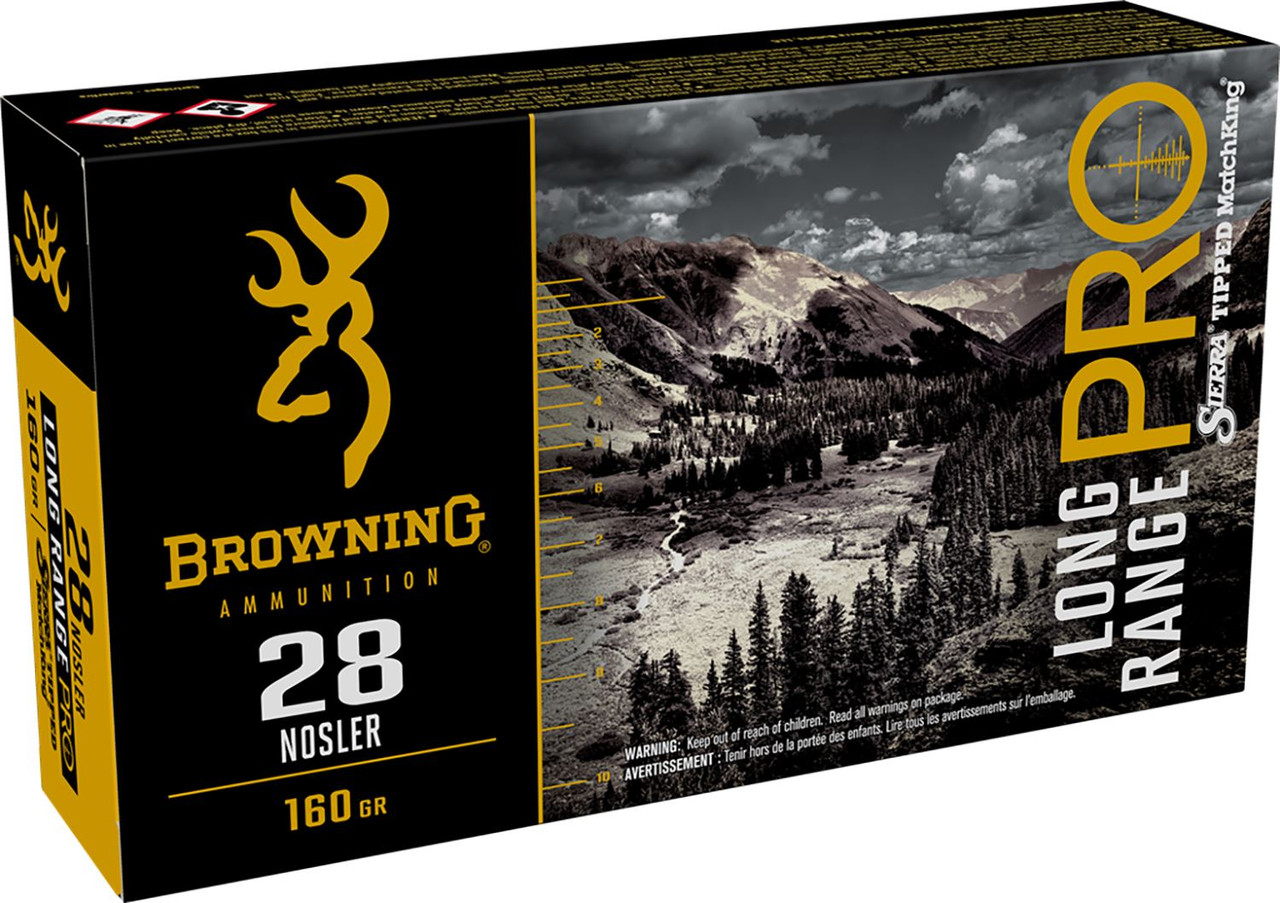Browning B192500281 Long Range Pro 28Nosler 160gr Sierra MatchKing BTPT 20 Per Box/10 Case Centerfire, Rifle Ammunition