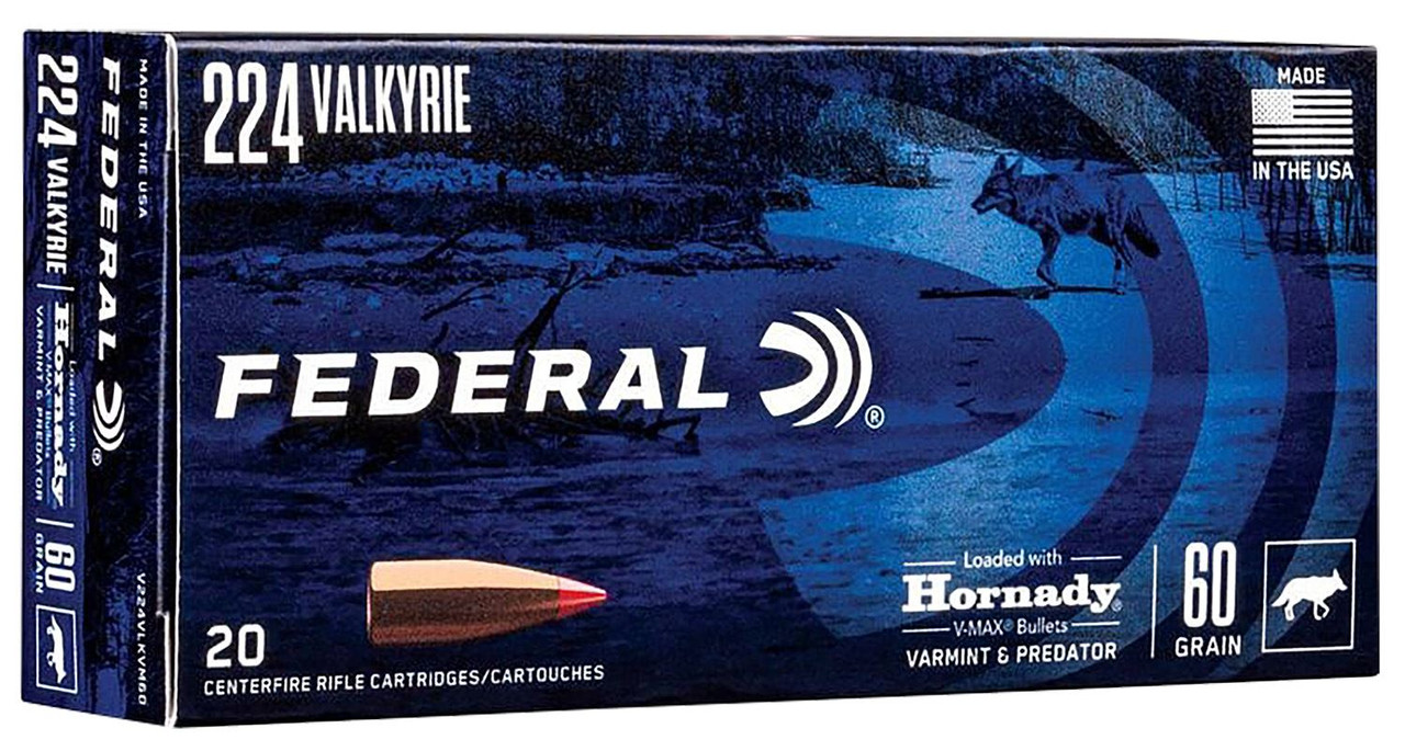 Federal V224VLKVM60 Varmint & Predator 224Valkyrie 60gr Hornady V-Max 20 Per Box/10 Case Centerfire, Rifle Ammunition