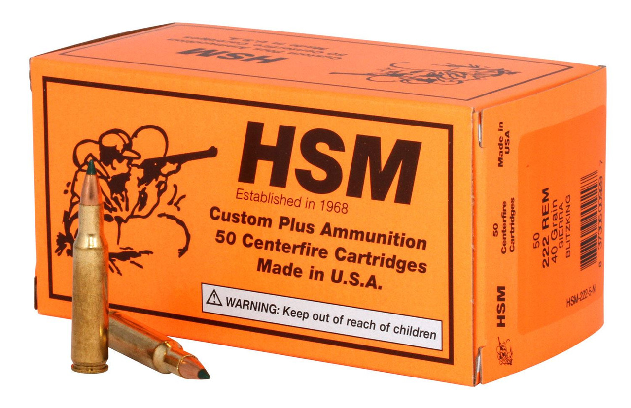 HSM 2225N Varmint 222 Rem 40 gr Sierra BlitzKing 20 Per Box/ 25 Cs