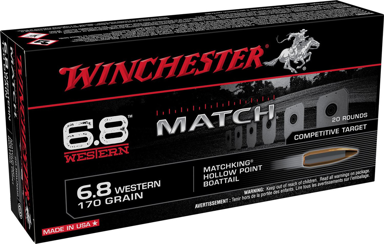 Winchester S68WM Match 6.8Western 170gr Sierra MatchKing BTHP 20 Per Box/10 Case Centerfire, Rifle Ammunition