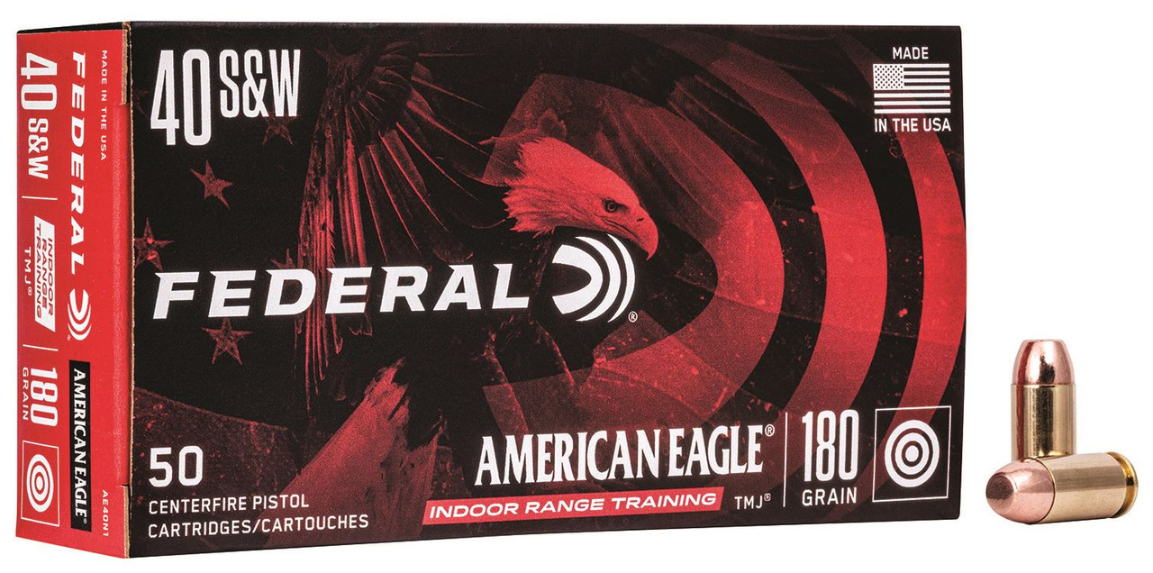 Federal AE40N1 American Eagle Indoor Range Training 40S&W 180gr Total Metal Jacket 50 Per Box/20 Case Centerfire, Handgun Ammunition