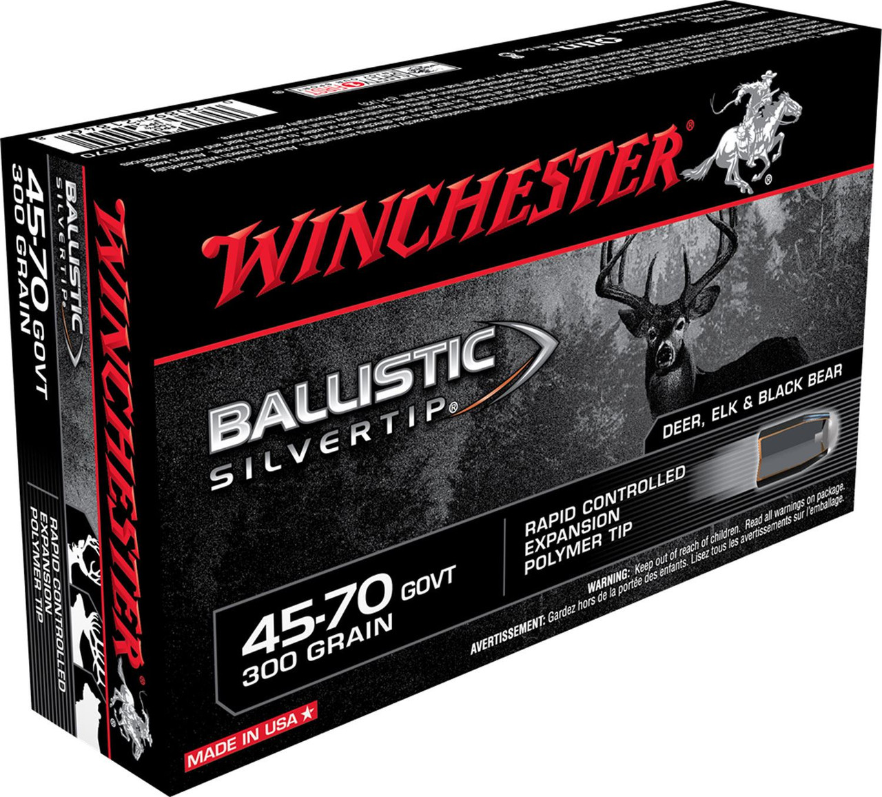 Winchester SBST4570 Ballistic Silvertip 45-70Gov 300gr Rapid Controlled Expansion Polymer Tip 20 Per Box/10 Case Centerfire, Rifle Ammunition