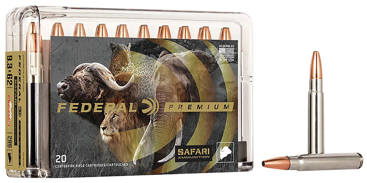 Federal P9362SA Premium Safari Cape-Shok 9.3mmx62Mauser 286gr Swift A Frame 20 Per Box/10 Case Centerfire, Rifle Ammunition