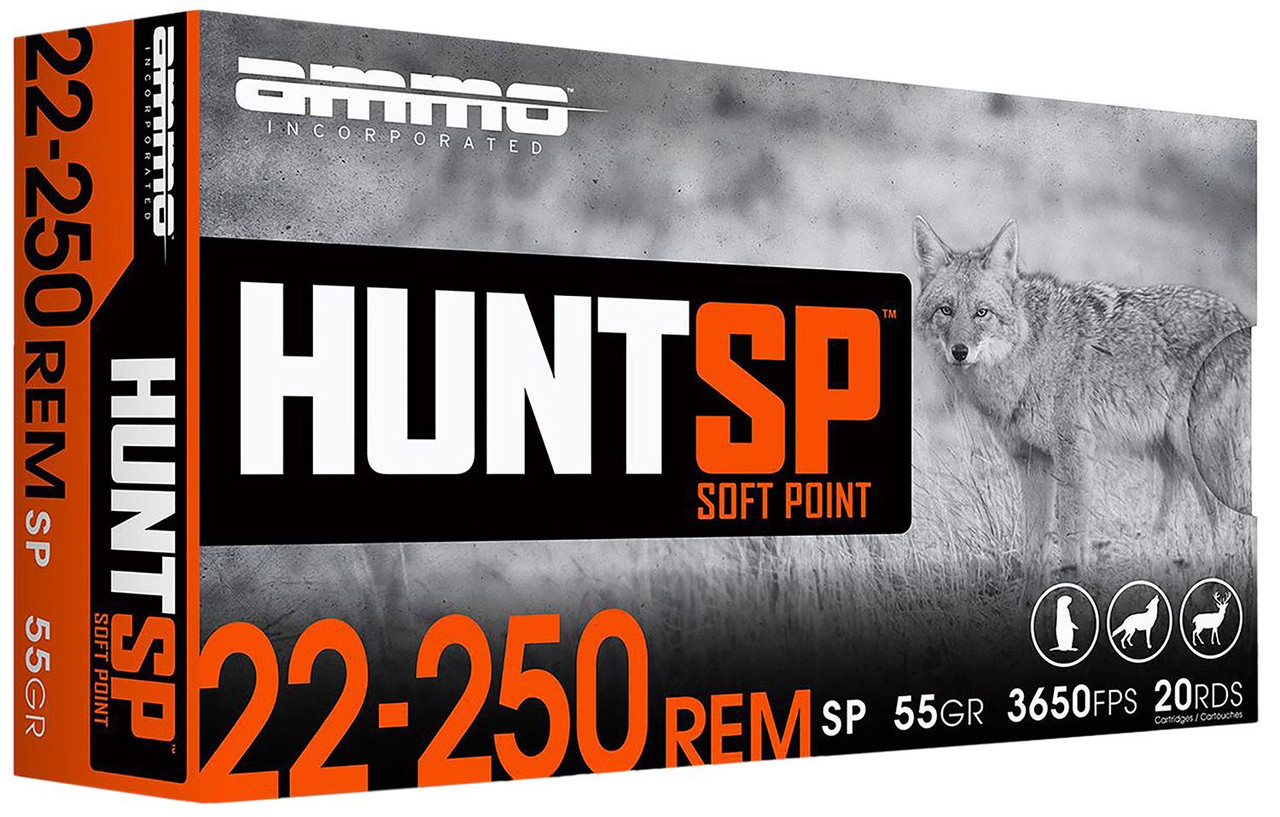 Ammo Inc 2225055SPA20 Hunt 22-250Rem 55gr Soft Point 20 Per Box/10 Case, Centerfire Rifle Ammo