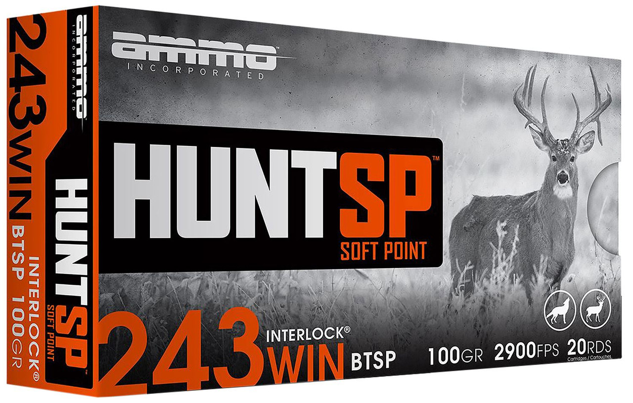 Ammo Inc 243W100SPA20 Hunt 243Win 100gr Soft Point 20 Per Box/10 Case, Centerfire Rifle Ammo