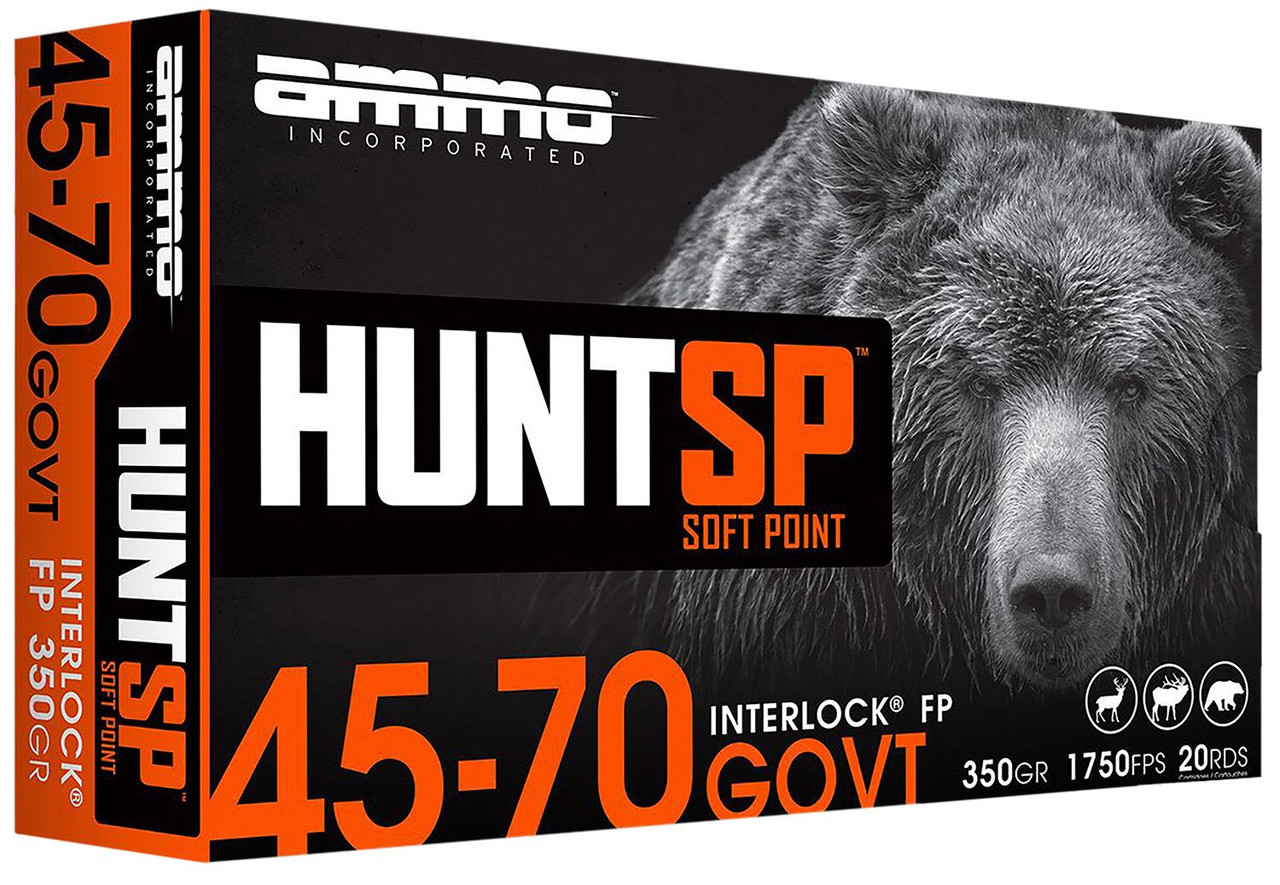 Ammo Inc 4570G350SPA20 Hunt 45-70Gov 350gr Soft Point 20 Per Box/10 Case, Centerfire Rifle Ammo