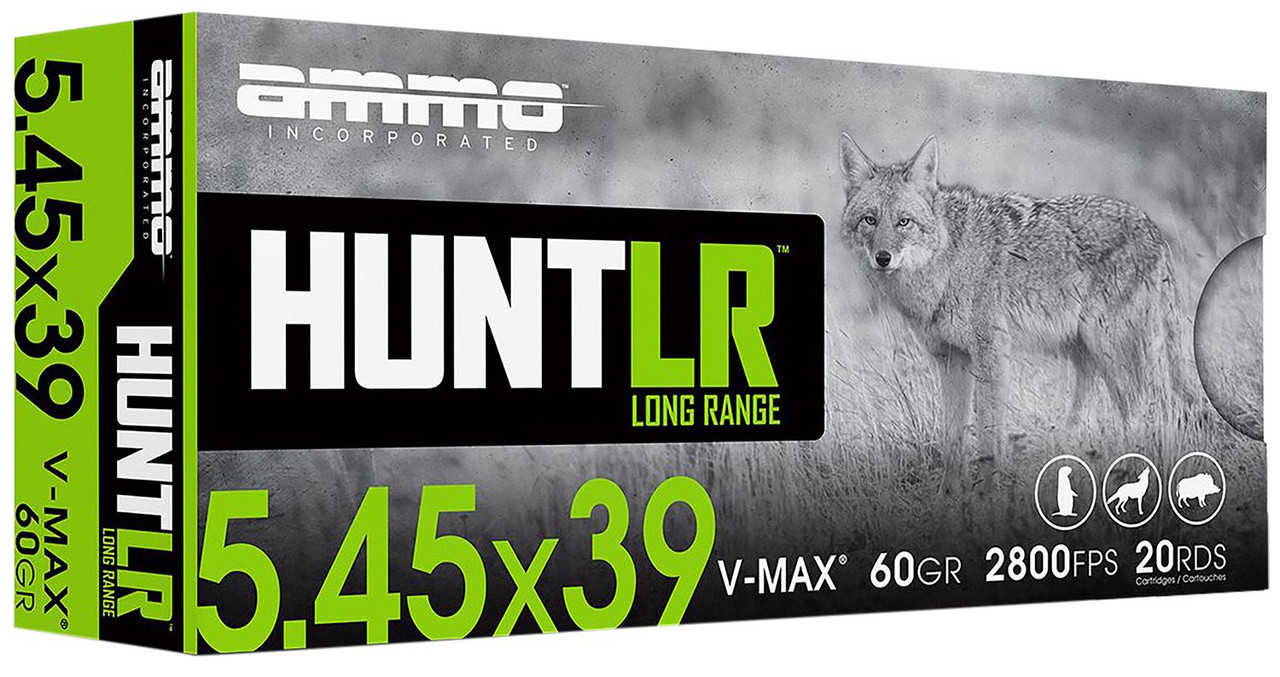 Ammo Inc 54539060VMXA20 Hunt Long Range 5.45x39mm 60gr V-Max 20 Per Box/10 Case, Centerfire Rifle Ammo