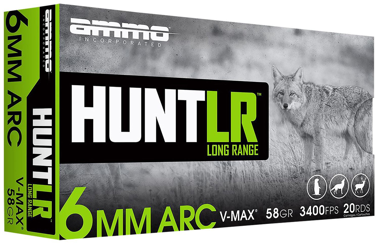 Ammo Inc 6ARC058VMXA20 Hunt Long Range 6mmARC 58gr V-Max 20 Per Box/10 Case, Centerfire Rifle Ammo