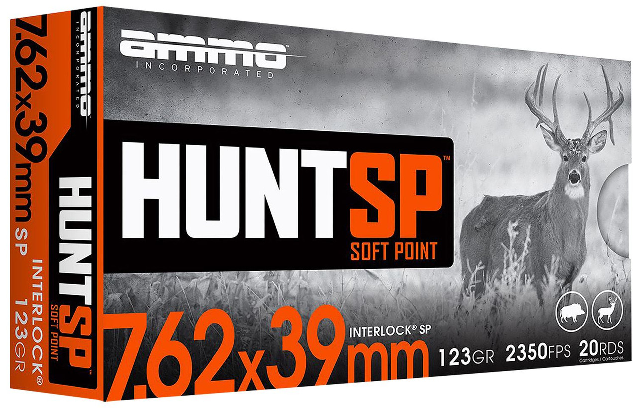 Ammo Inc 76239123SPA20 Hunt 7.62x39mm 123gr Soft Point 20 Per Box/10 Case, Centerfire Rifle Ammo