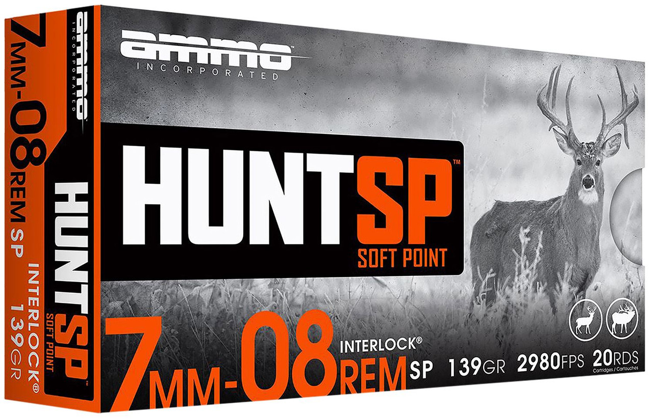 Ammo Inc 7MM08139SPA20 Hunt 7mm-08Rem 139gr Soft Point 20 Per Box/10 Case, Centerfire Rifle Ammo