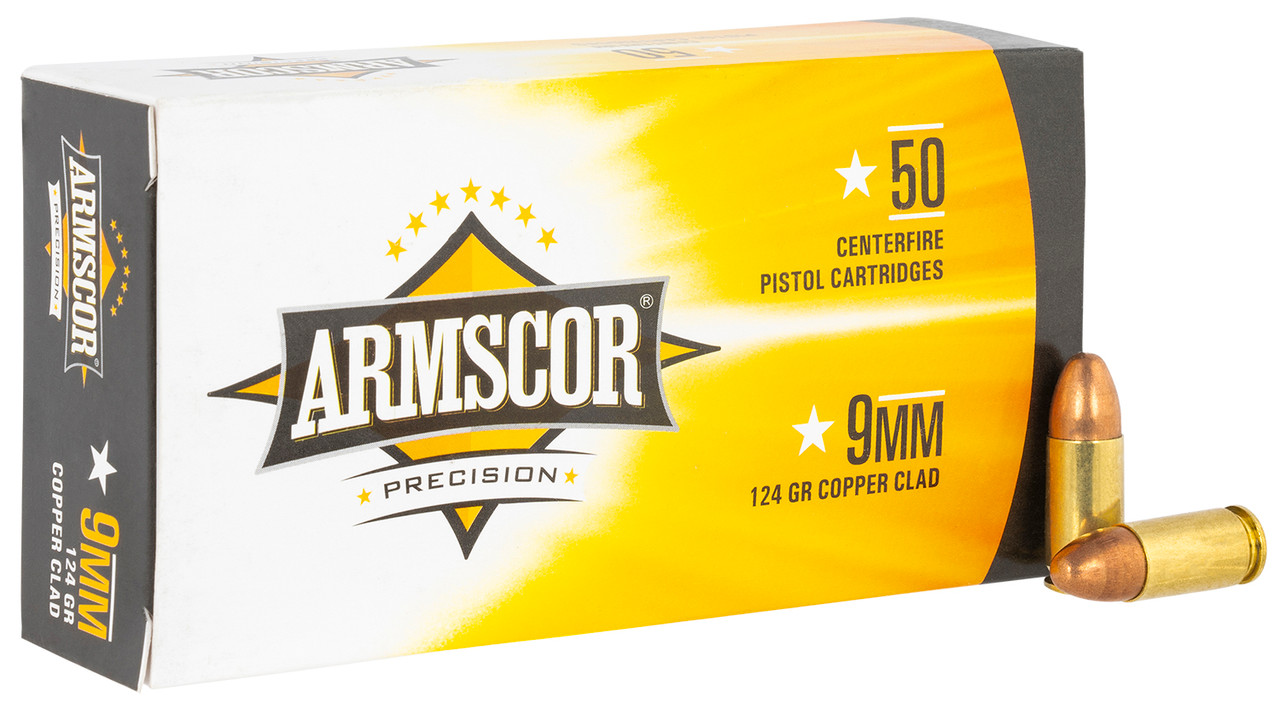 Armscor 50282 Pistol Ammo 9mm Luger 124 gr Full Metal Jacket (FMJ) 50 Bx/ 20 Cs