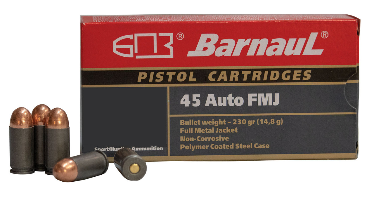 Barnaul Ammo BRN45AUTOFMJ230 Pistol 45 ACP 230 gr Full Metal Jacket (FMJ)