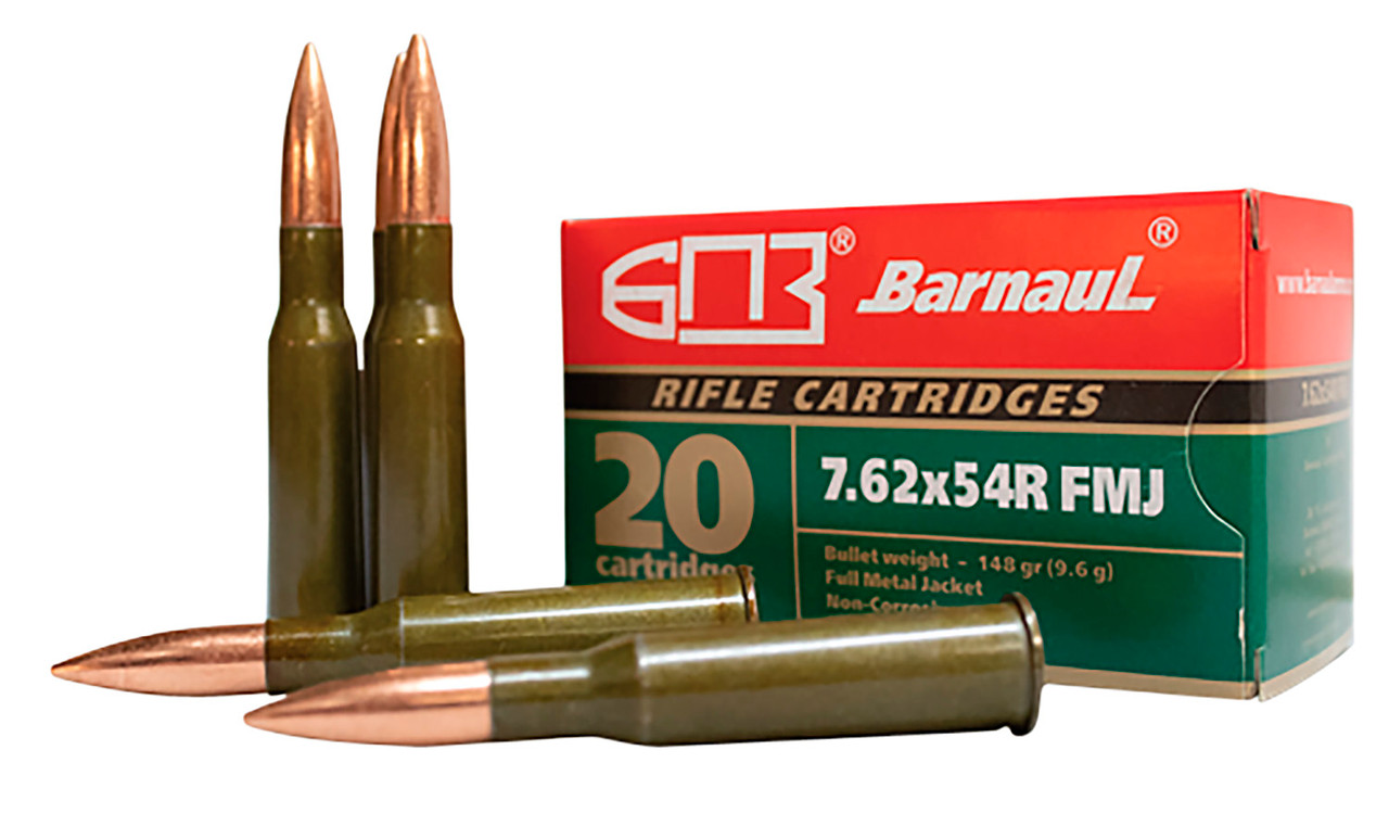 Barnaul Ammo BRN762X54RFMJ174 Rifle Ammo 7.62x54mmR 174 gr Full Metal Jacket (FMJ) 20 Bx/ 25 Cs