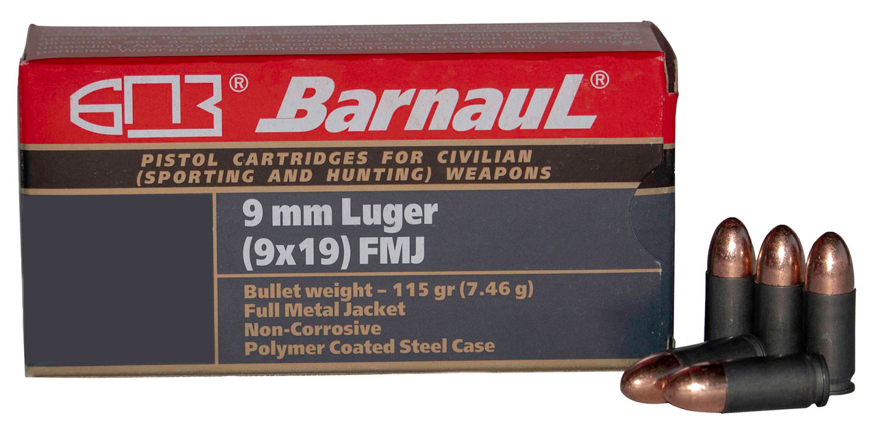 Barnaul Ammo BRN9MMLUGERFMJ115 Pistol 9mm Luger 115 gr Full Metal Jacket (FMJ) 500rds
