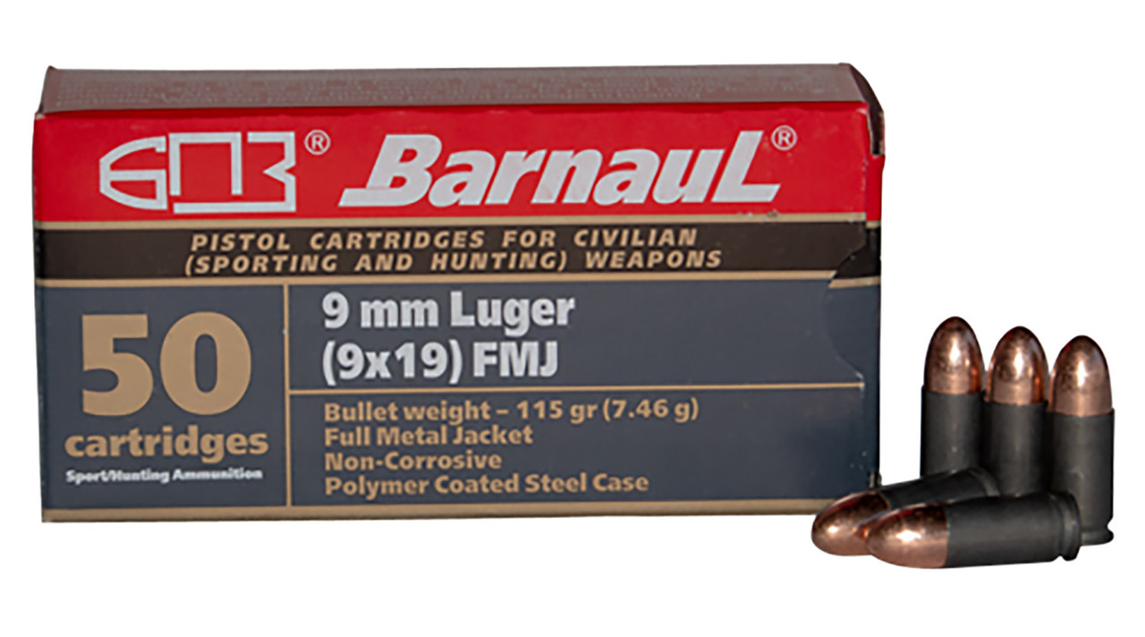 Barnaul Ammo BRN9MMLUGERZNFMJ148IPS Pistol 9mm Luger 148 gr Full Metal Jacket (FMJ) 50 Bx/ 10 Cs