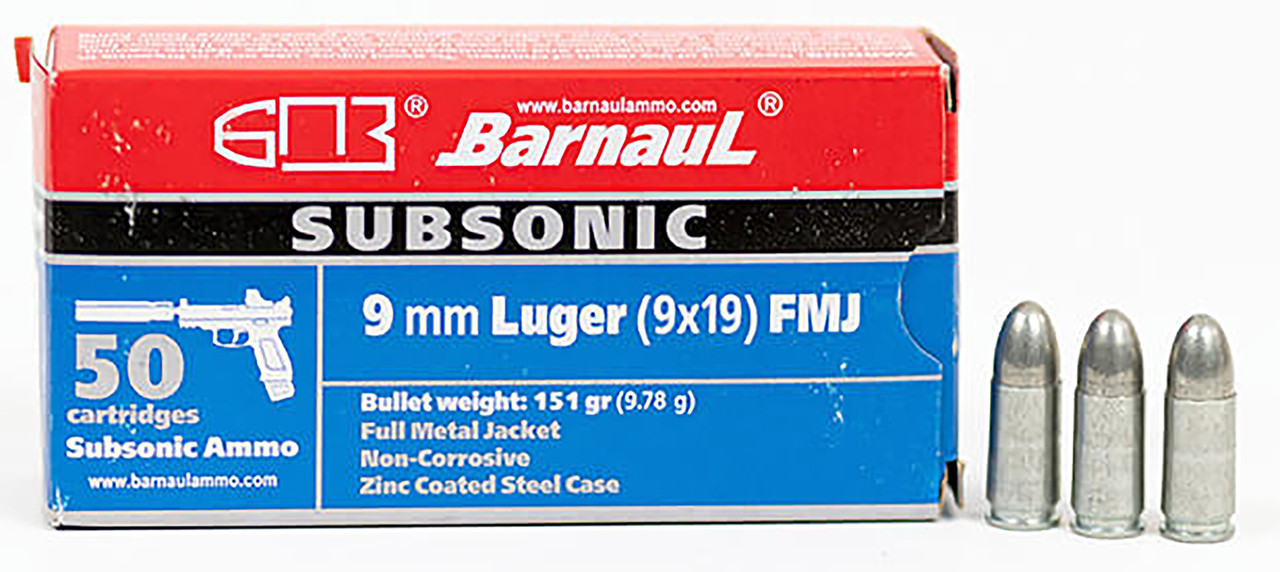 Barnaul Ammo BRN9MMLUGERZNFMJ151SUB Pistol 9mm Luger 151 gr Full Metal Jacket (FMJ) 50 Bx/ 10 Cs