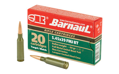 Barnaul Ammunition Barnaul BRN545x39FMJ60LAC, 5.45X39, 60Gr, Full Metal Jacket, Lacquer Casing, 20 Round Box BRN545x39FMJ60LAC